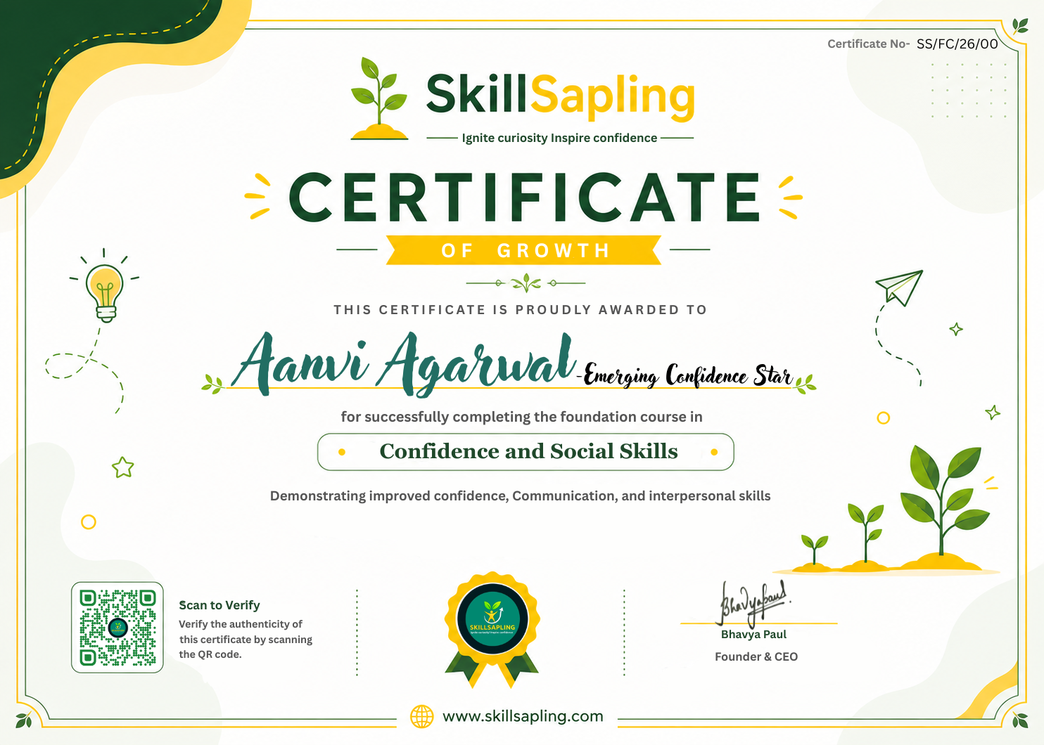 Skillsapling Certificate of Completion