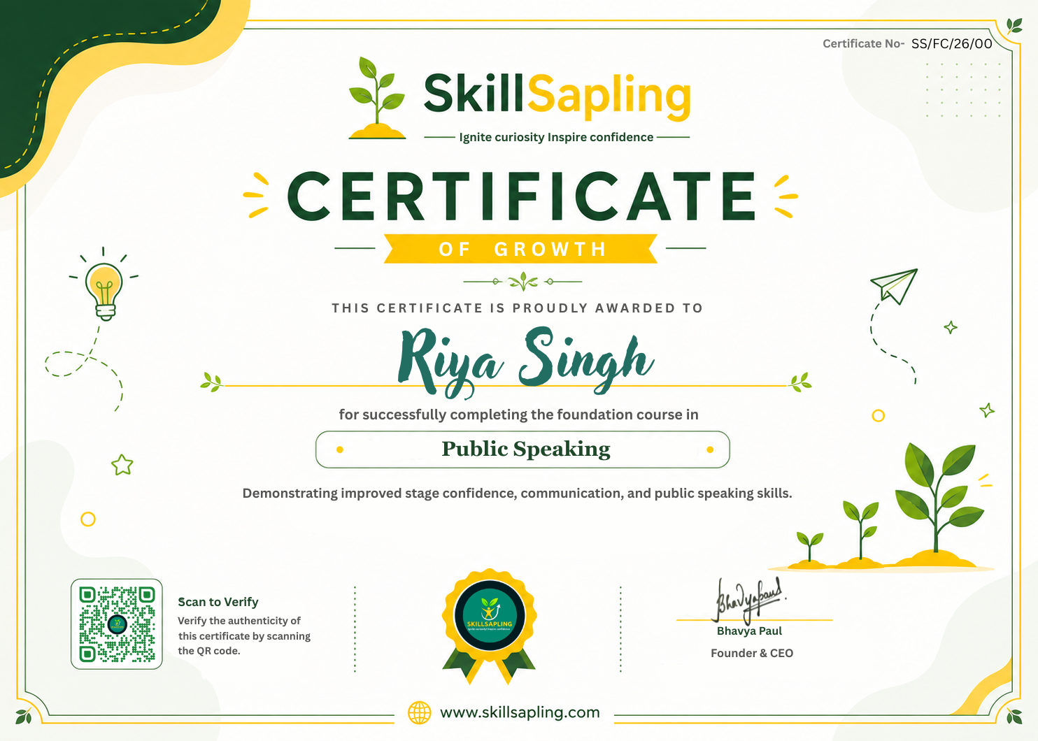 Skillsapling Certificate of Completion